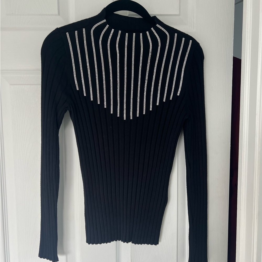 INC International Concepts Black Sweater with rhinestone stripe design